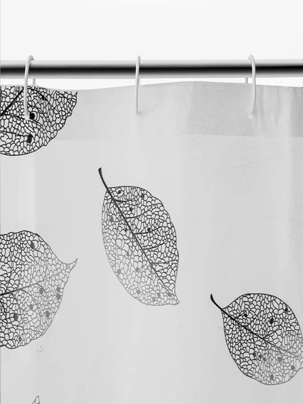 Black Leaf PE Waterproof Shower Curtain – Mildew-Proof Bathroom Partition