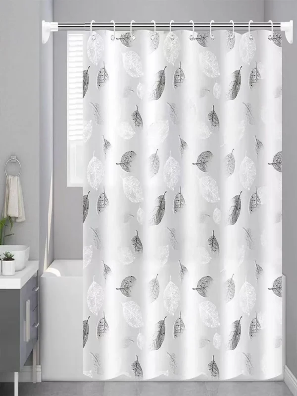 Black Leaf PE Waterproof Shower Curtain – Mildew-Proof Bathroom Partition