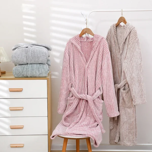 kf-S0d3bf171b555471a82a30bcf357be499y-1pcs-Unisex-Autumn-stripe-Bathrobe-Hooded-Kimono-Bath-Robe-Night-Cozy-Sleepwear-Women-Dressing-Gown-Home Unisex Autumn Striped Bathrobe