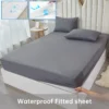 kf-S19580d3168f340979dfe564adf2c27bc6-3-4pcs-Solid-Beding-Set-Waterproof-Fitted-sheet-Bed-Sheet-Pillowcases-Soft-Queen-KIng-Full-Twin 3/4pcs Solid Beding Set, Waterproof Fitted sheet & Bed Sheet & Pillowcases Soft, Queen, KIng, Full, Twin Size, White and Gray