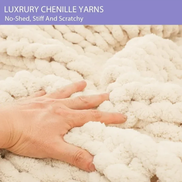 Bigacogo Chunky Knit Chenille Throw – 100% Hand-Knitted
