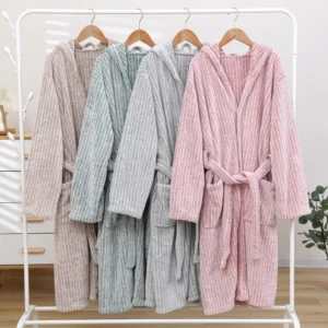 kf-S46280dc12931465681d7bb11e28ae6f3S-1pcs-Unisex-Autumn-stripe-Bathrobe-Hooded-Kimono-Bath-Robe-Night-Cozy-Sleepwear-Women-Dressing-Gown-Home Unisex Autumn Striped Bathrobe