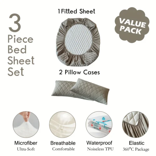 kf-S5dafd953b8ed4e7e9a197df2b405f1d7P-3pcs-Waterproof-Bed-Sheet-Set-1-Fitted-Sheet-2-Pillowcases-Without-Core-Breathable-Soft-Thickened-Mattress Waterproof Breathable Soft Thickened Mattress Protector Bed Sheet Set
