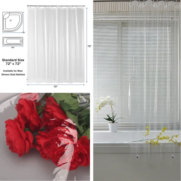 kf-S5e025f1a99294d2285a9507f98be84ebe-Clear-Shower-Curtain-Waterproof-White-Plastic-Bath-Curtains-Liner-Transparent-Pink-Bathroom-Mildew-PEVA-Home-Luxury Luxury Clear PEVA Shower Curtain Liner – Waterproof & Mildew-Resistant with Hooks