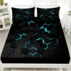 Blue 3D Hexagonal Honeycomb Geometry Print Bedding Set With Deep Pocket