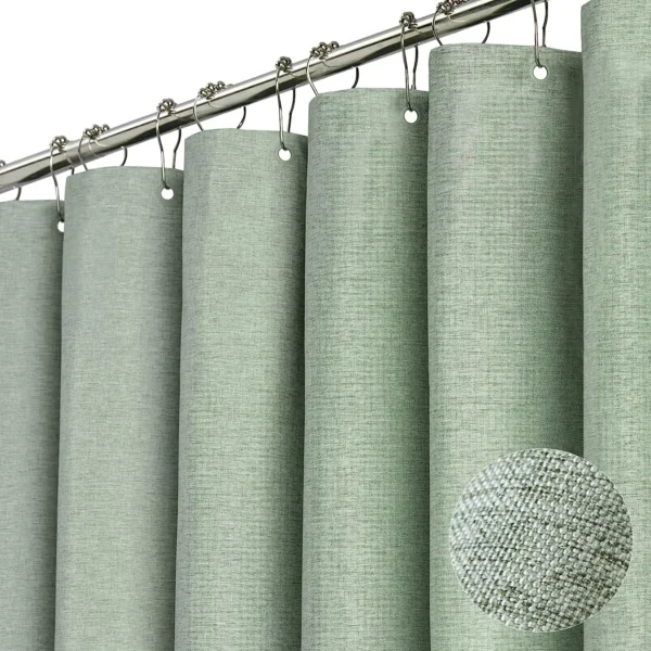 Luxury Linen Shower Curtain with Silver Metal Hooks