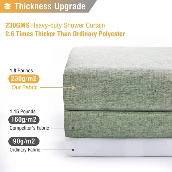 Luxury Linen Shower Curtain with Silver Metal Hooks