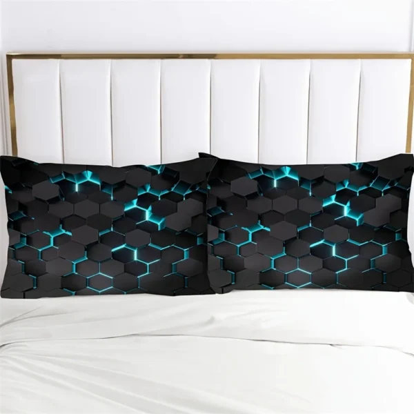 Blue 3D Hexagonal Honeycomb Geometry Print Bedding Set With Deep Pocket