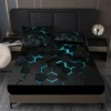 Blue 3D Hexagonal Honeycomb Geometry Print Bedding Set With Deep Pocket