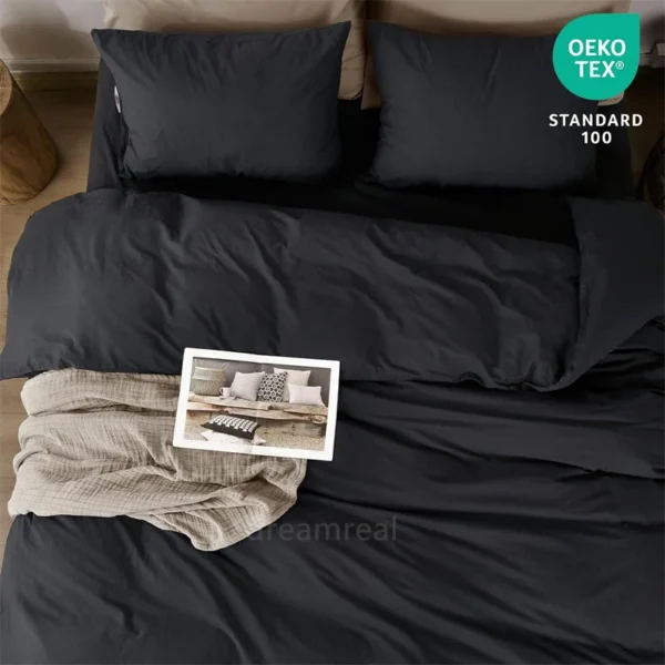 kf-Sbe7faad256404825a324ad7e10d31c5d7-Washed-Cotton-Bed-Linen-Bedding-Set-4-Pieces-Bed-Sheets-Set-Solid-Color-Comforter-Cover-Couple Washed Cotton Linen Bedding Set 4 Pieces
