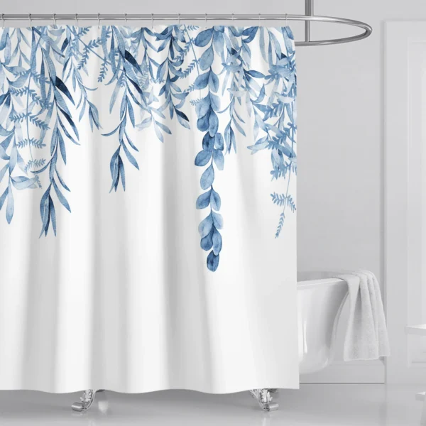Watercolor Leaf & Floral Shower Curtain – Elegant Bathroom Decor with Hooks
