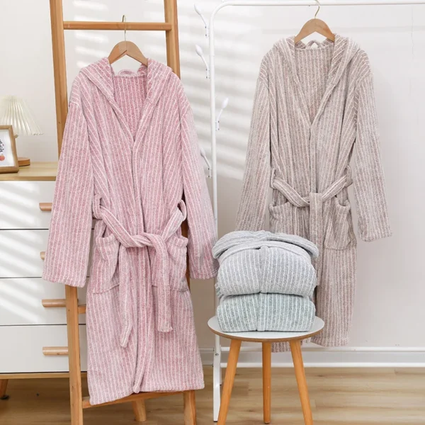 kf-Sc934ea541d8440a8bc61be3ecd7ea757O-1pcs-Unisex-Autumn-stripe-Bathrobe-Hooded-Kimono-Bath-Robe-Night-Cozy-Sleepwear-Women-Dressing-Gown-Home Unisex Autumn Striped Bathrobe