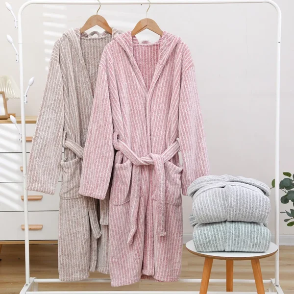 kf-Sdade904348ee4cb58120006eee139abbV-1pcs-Unisex-Autumn-stripe-Bathrobe-Hooded-Kimono-Bath-Robe-Night-Cozy-Sleepwear-Women-Dressing-Gown-Home Unisex Autumn Striped Bathrobe