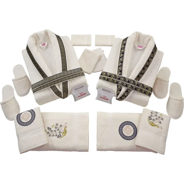 kf-U432e271657524102b01e78abb8247849V-Robe-Set-Bathrobe-Set-16-PCS-Men-Women-Bathroom-Nightglown-Hand-Face-Towel-Slippers-Poach-Soap Robe Set Bathrobe Set 16 PCS Turkish High Quality