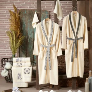 kf-U8098e892ba124d10ad33175367e94f64v-Family-Bathrobe-Set-100-Cotton-MALE-WOMEN-SET-FAMILY-COMBINED-SOFT-TEXTURED-CHIC-DESIGN-WHITE-BATH Family Bathrobe Set 100% Cotton TURKISH QUALITY